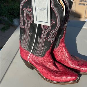 Lucchese Red and Black Ostrich Boots